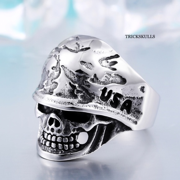 Soldier Skull Camo Helmet Military 316 Stainless Steel Ring Sizes 7 8 9 10 - Picture 7 of 7